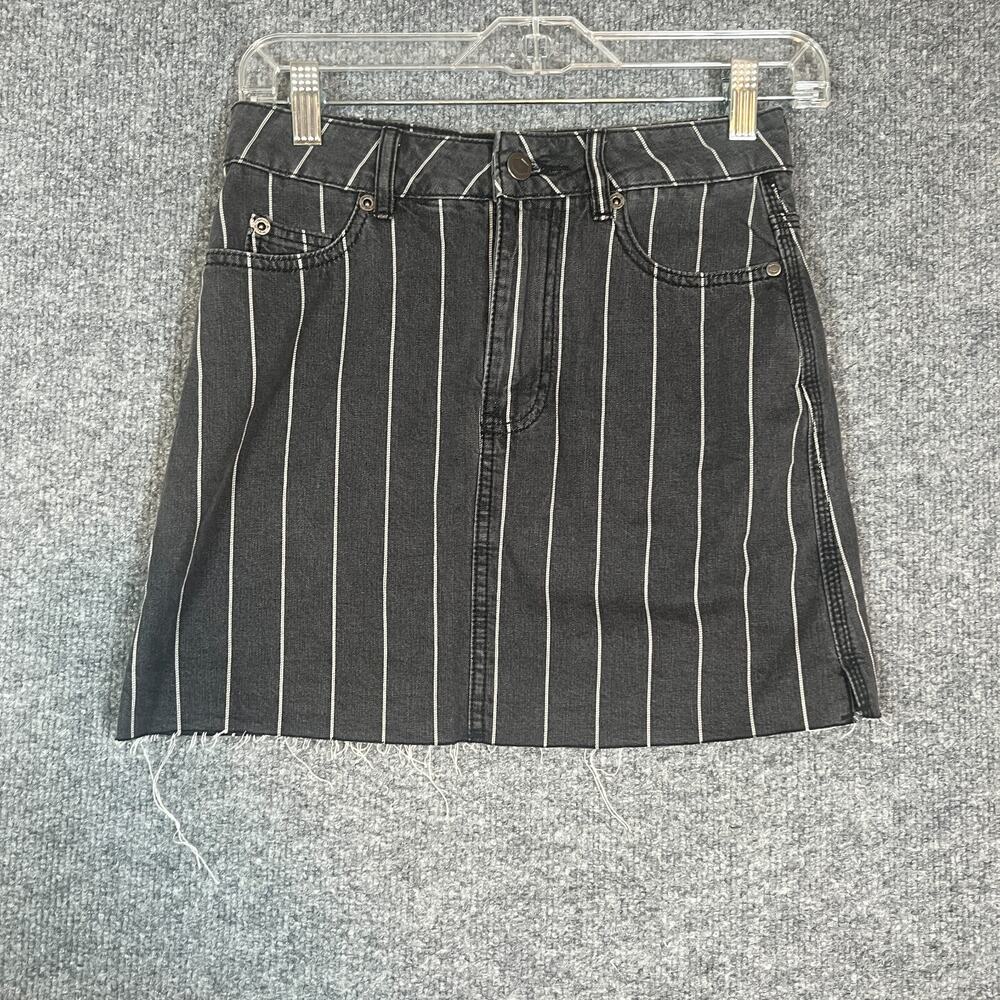 RVCA Skirt Womens 25 Black Denim Jean Stripe Frayed Hem Boho‎ Rowdy Casual